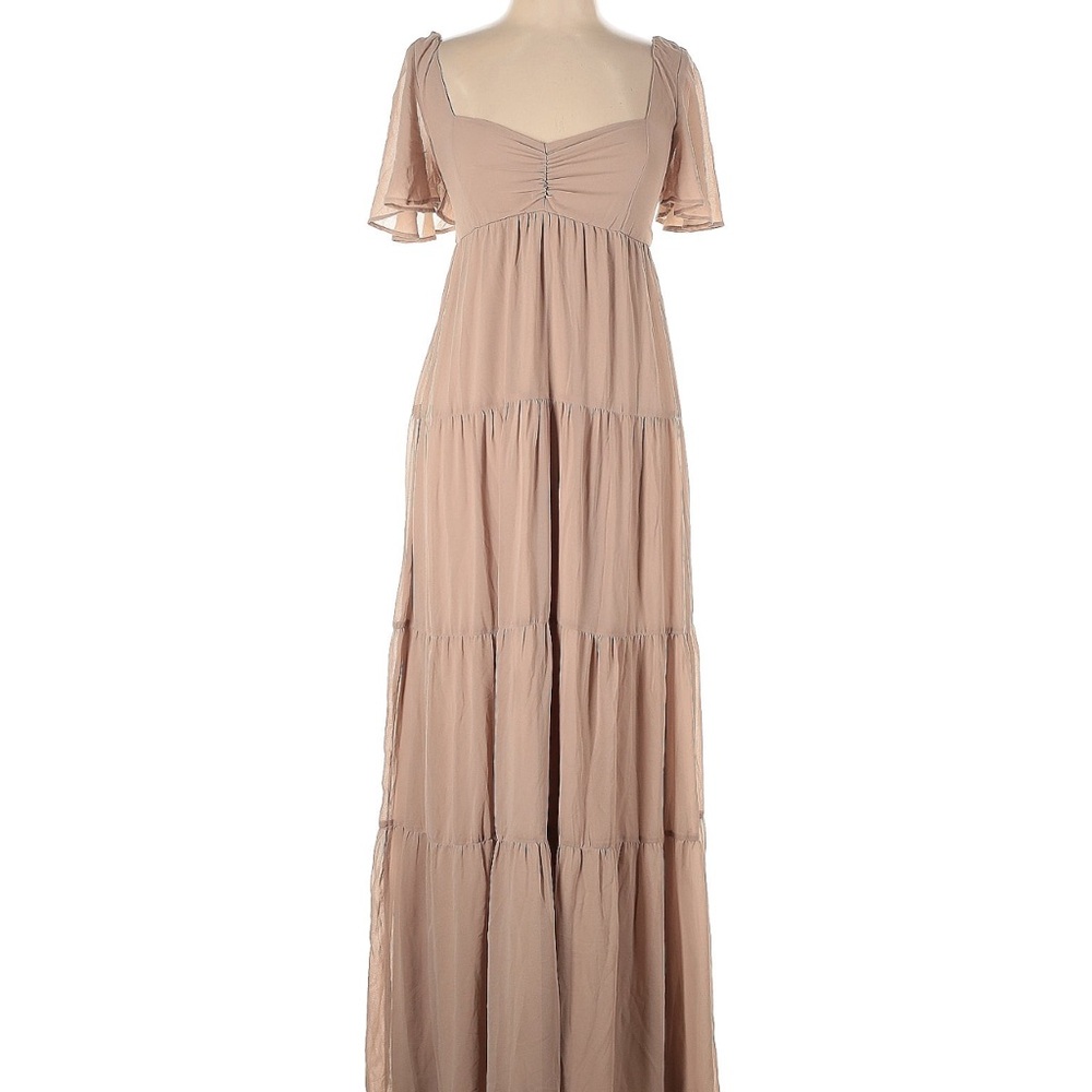 Show Me Your MuMu Tan Tiered Pleated Maxi Sundress